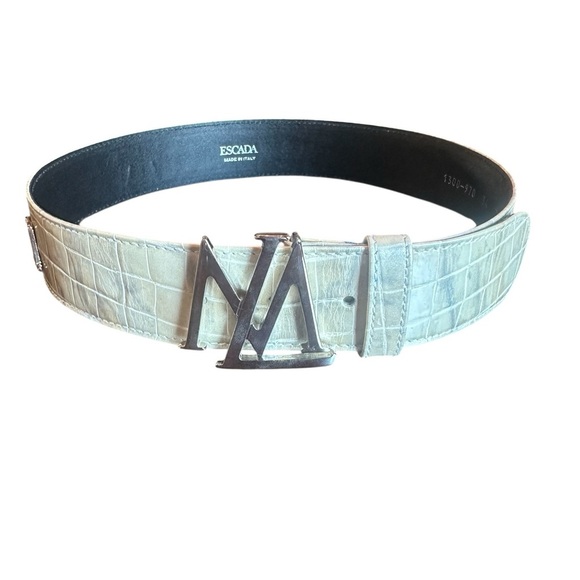 Escada Cream Embossed Belt with Silver Logo Buckle - Picture 4 of 7